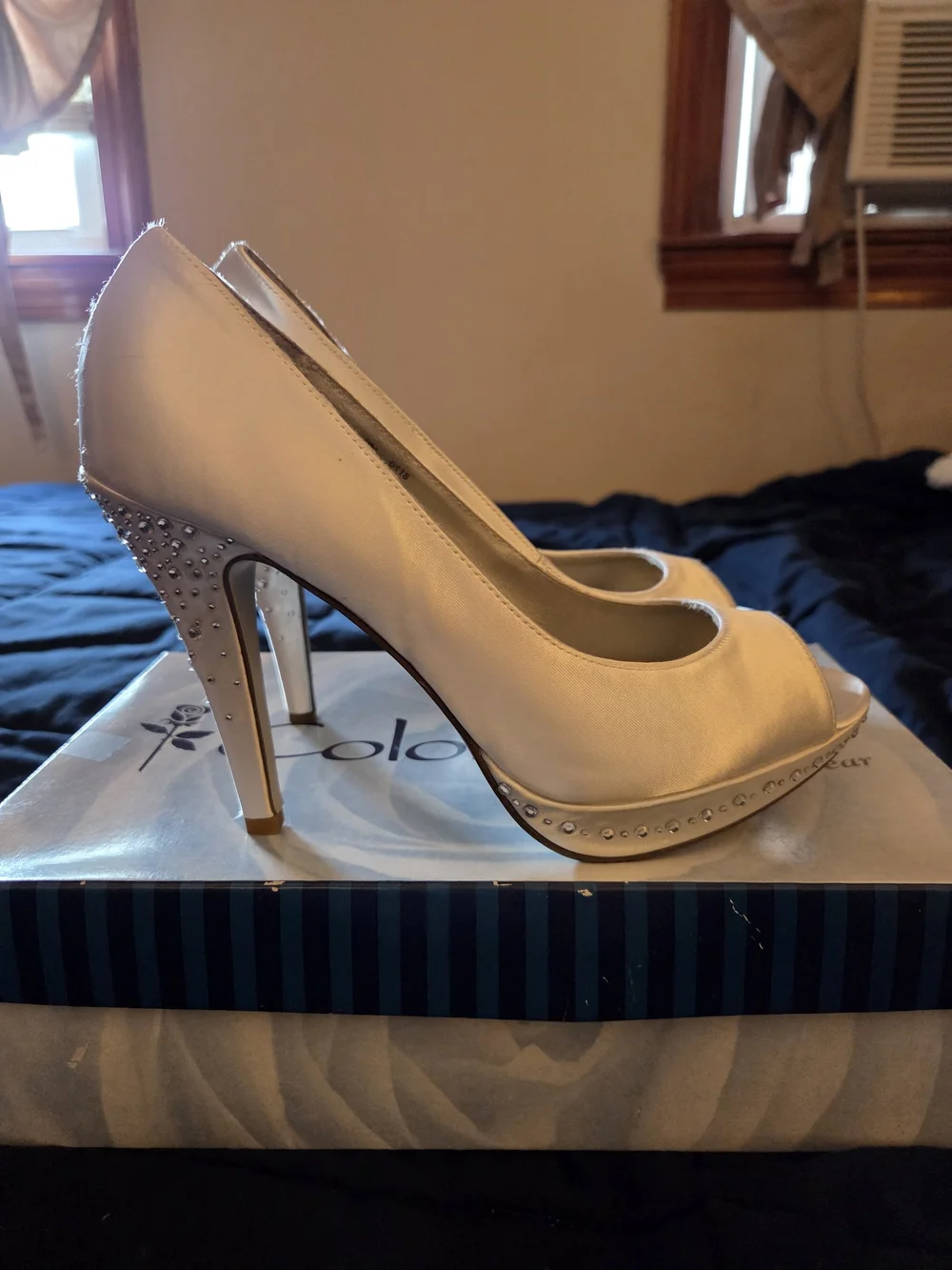 White Dyeable Satin Peep-Toe High Heels By Colorifics